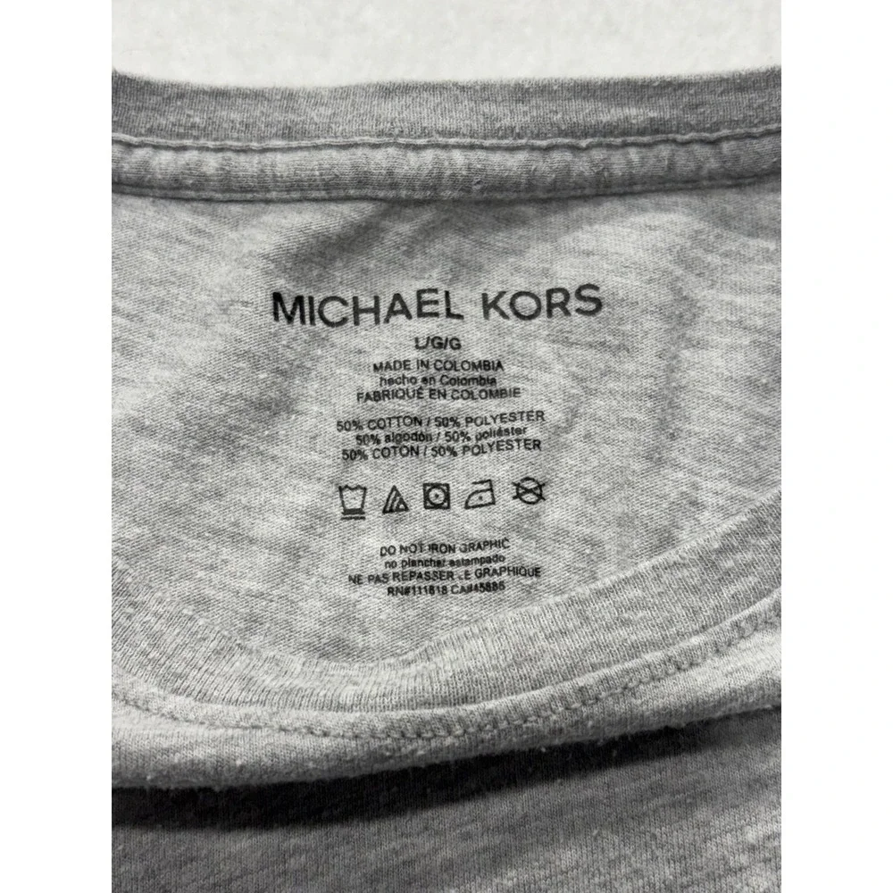 Michael Kors Shirt Mens Large Gray MK Logo Graphic Long Sleeve Crewneck Tee